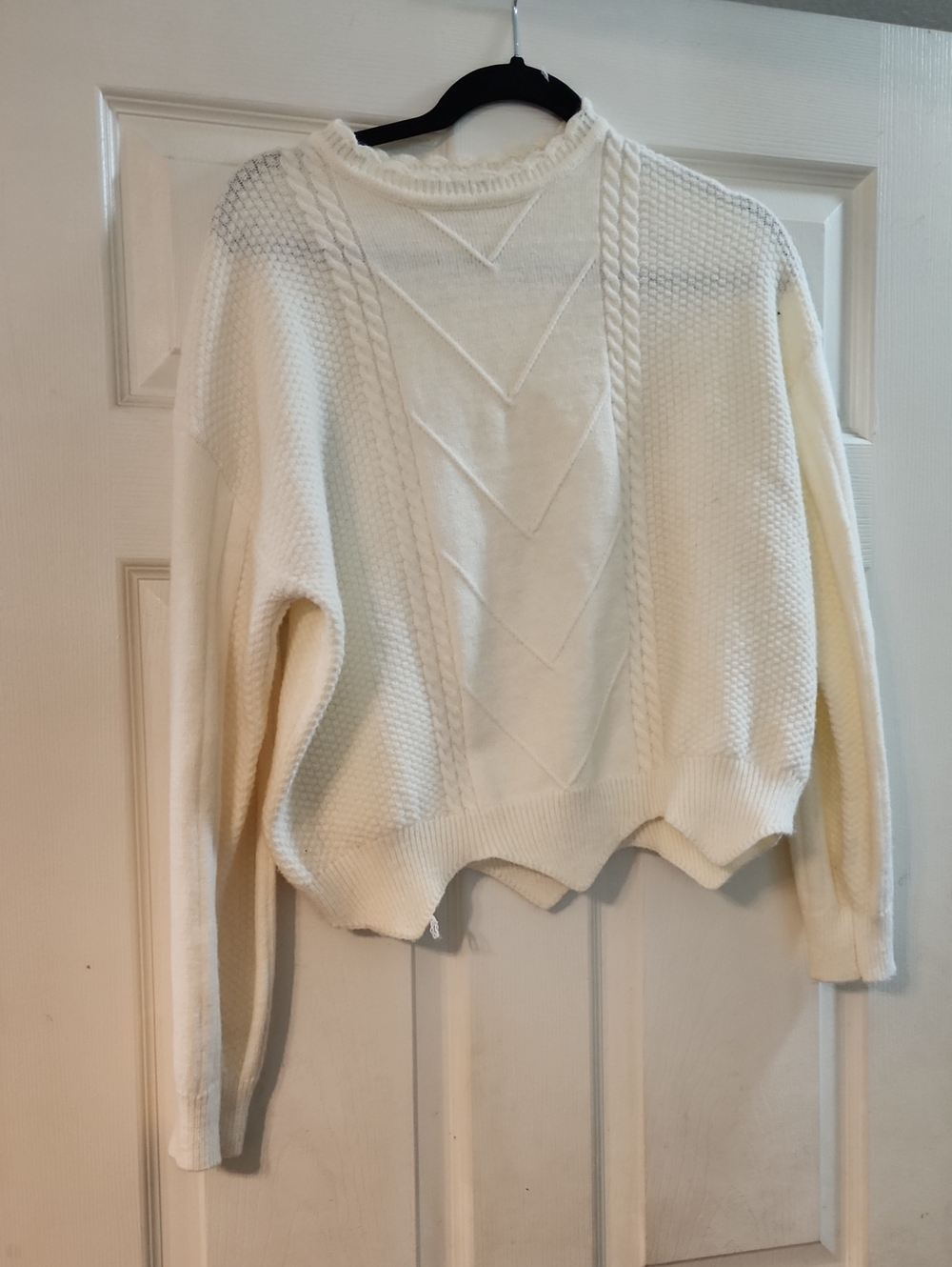 SHEIN Cream Textured Cable Crewneck Sweater